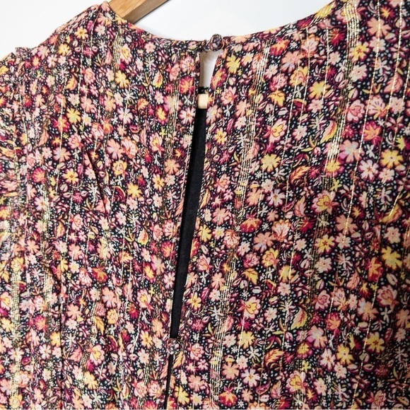 MANGO Womens Floral Mini Dress Size 4 New Metallic Ditsy Long Sleeve Colorful - Picture 13 of 16